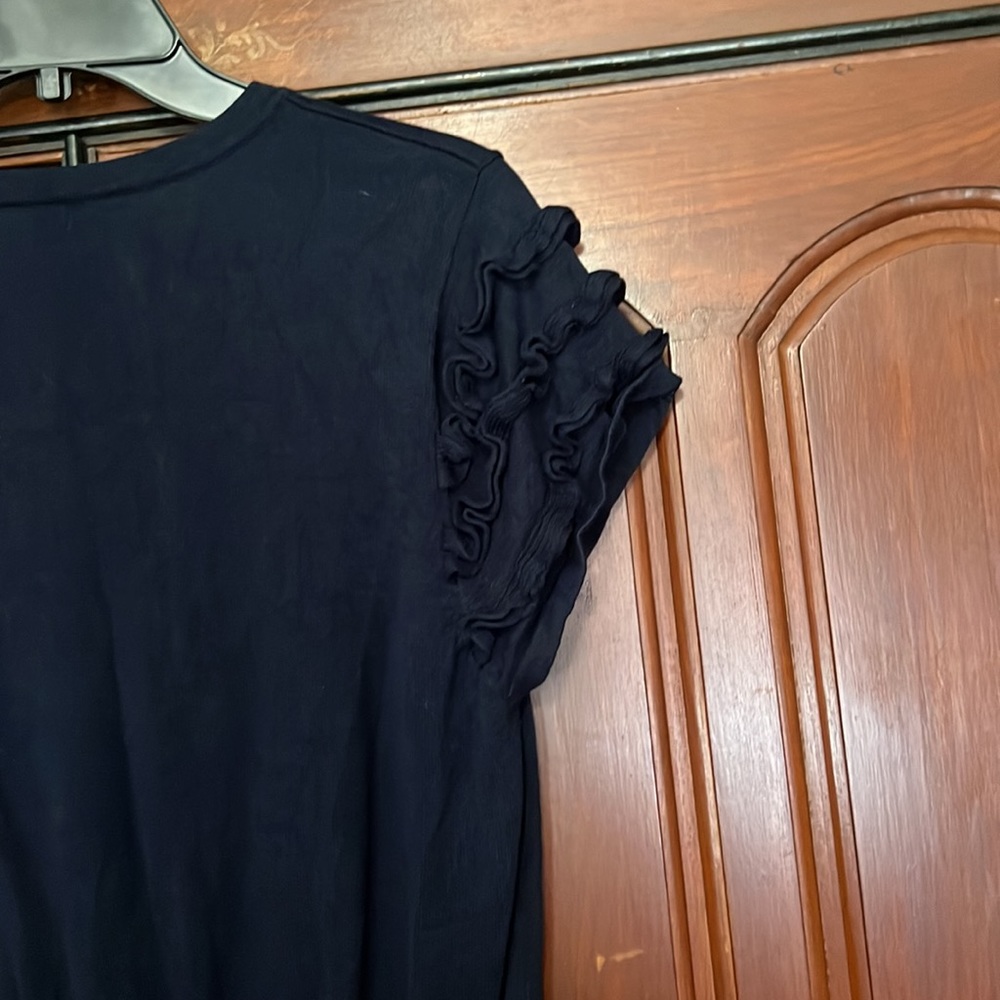 Willi Smith Blue Button Down Ruffled Short Sleeve… - image 5